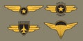 Military badge, army patch and insignia set with wings. Air and airforce emblems with eagle, star and plane. Vector illustration. Royalty Free Stock Photo